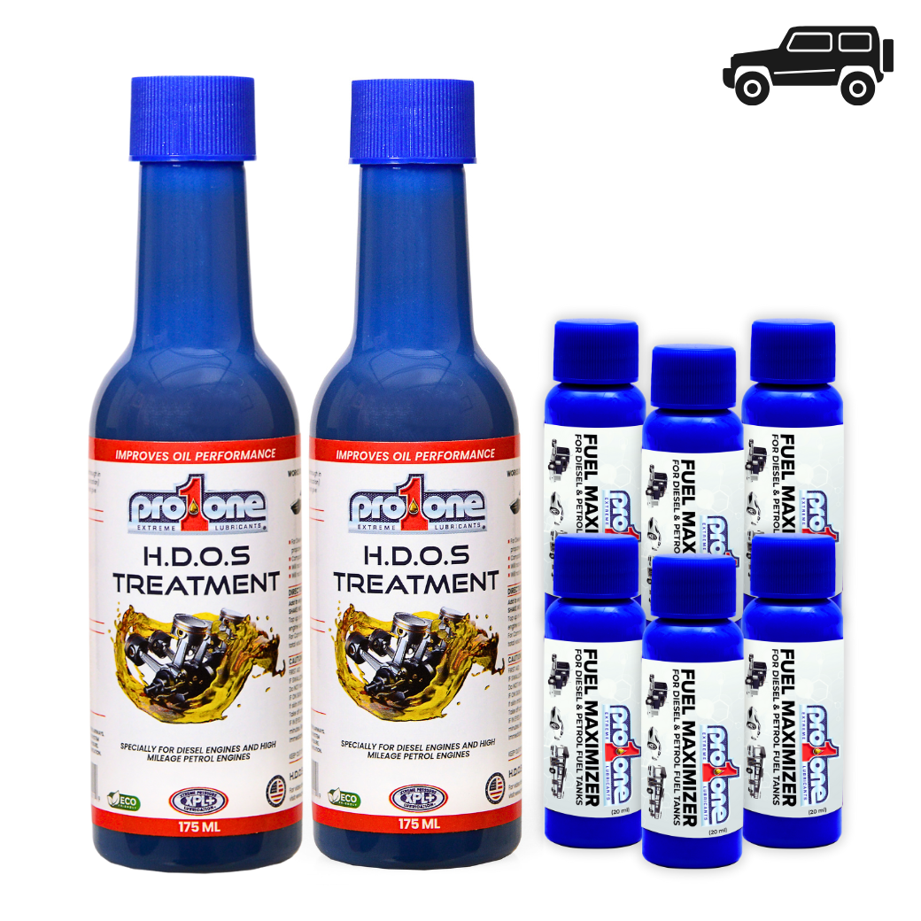Jeeps & High Mileage Cars Bundle - HDOS Treatment 175 ML - Pack of 2 x Fuel Maximizer - 20 ML Pack of 6