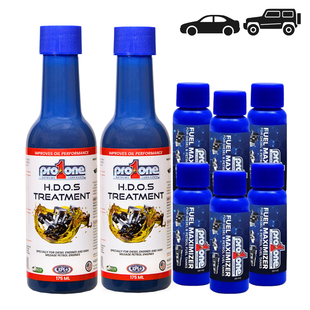 Jeeps & High Mileage Cars Bundle - HDOS Treatment 175 ML - Pack of 2 x Fuel Maximizer - 10 ML Pack of 6