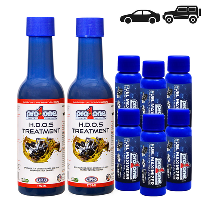 Jeeps & High Mileage Cars Bundle - HDOS Treatment 175 ML - Pack of 2 x Fuel Maximizer - 10 ML Pack of 6