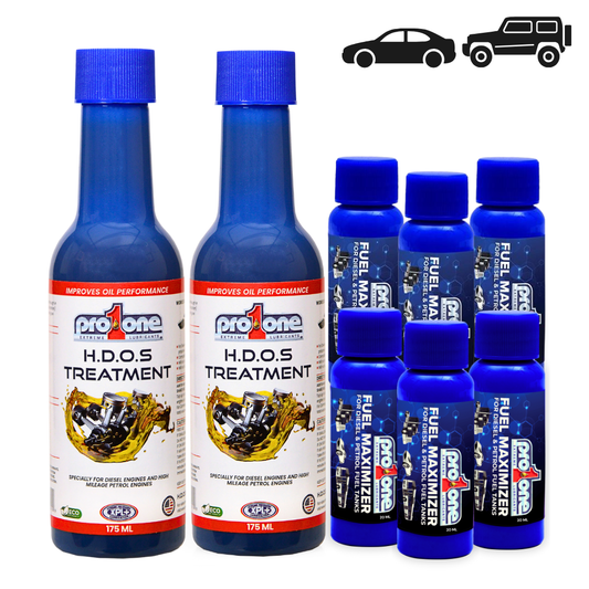 Jeeps & High Mileage Cars Bundle - HDOS Treatment 175 ML - Pack of 2 x Fuel Maximizer - 20 ML Pack of 6